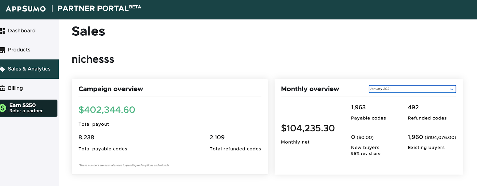 earnings from AppSumo