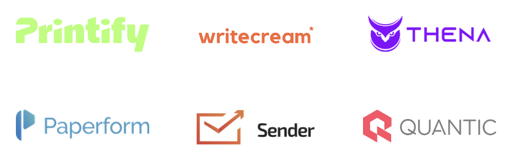 Printify, Writecream, Thena.ai, Paperform, Sender.net, Quantic.edu - growth partners clients