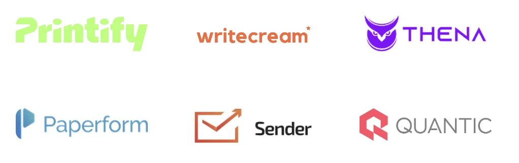 Printify, Writecream, Thena.ai, Paperform, Sender.net - Growth Partners Media SaaS clients