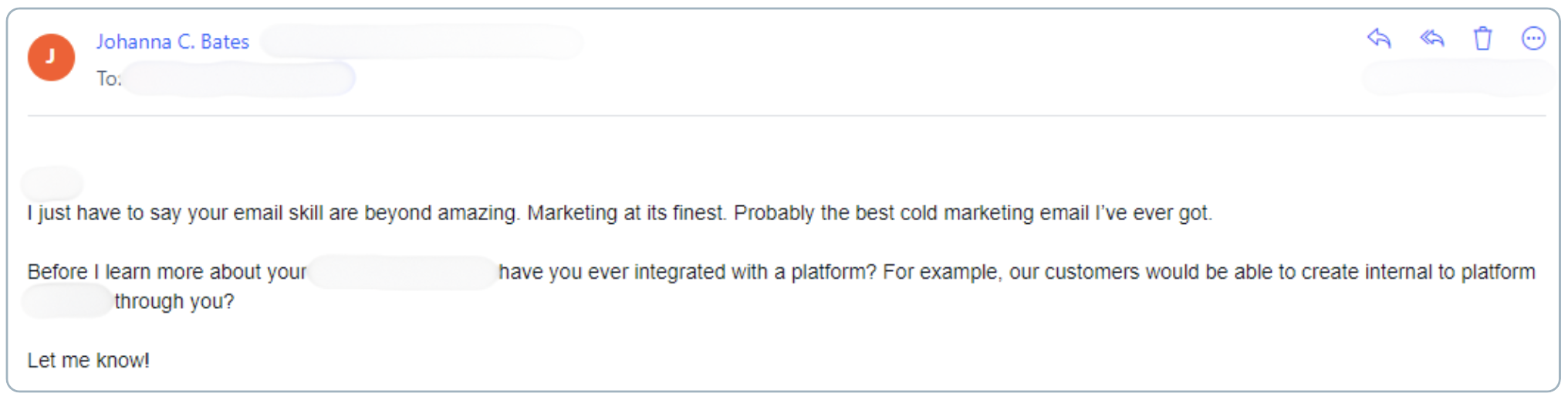 Email example showing Growth Partners Media client outreach response