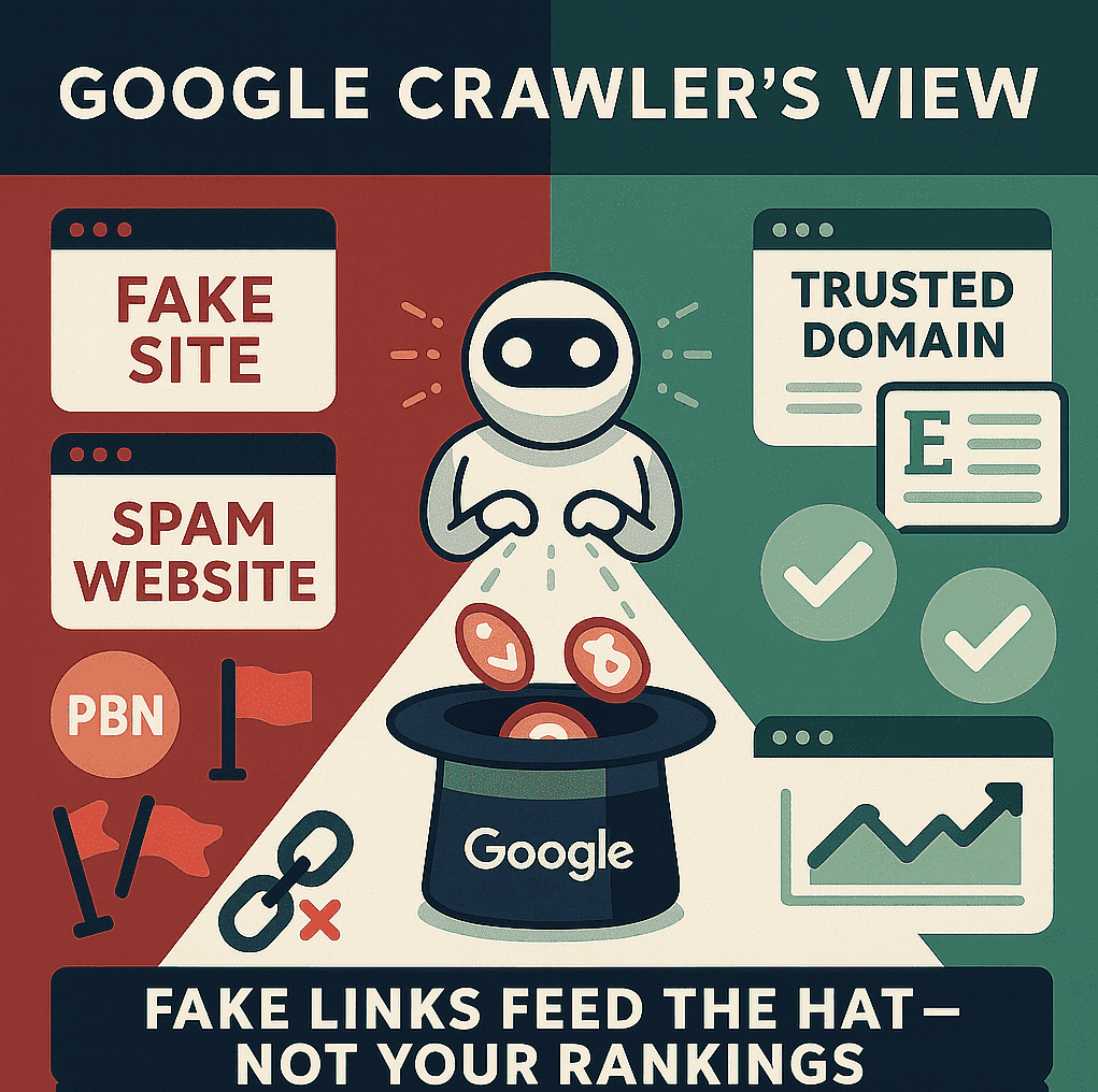 Side-by-side view of how Google detects low vs. high-quality links